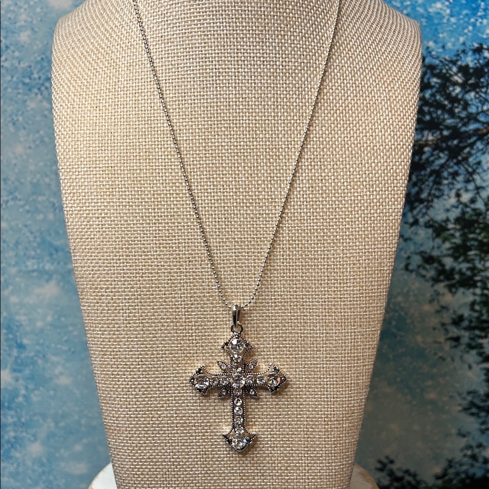Silver Crystal Cross Pendant Necklace - Women Jewelry